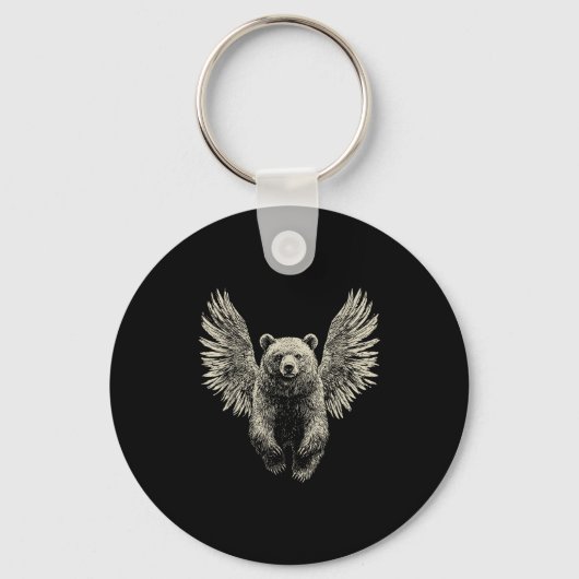 Porte-clés Ours avec ailes Anges Retro Faune Artwork Flyin (Recto)
