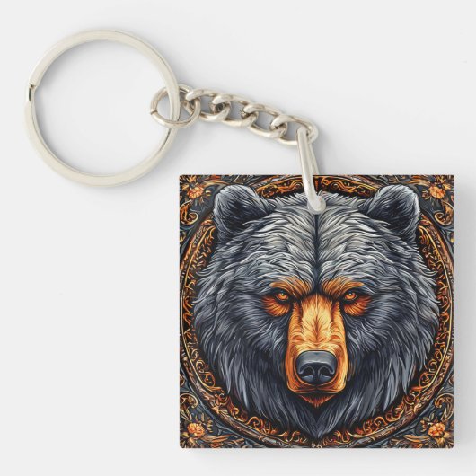 Porte-clés Ours avec décoration florale ornée (Devant)