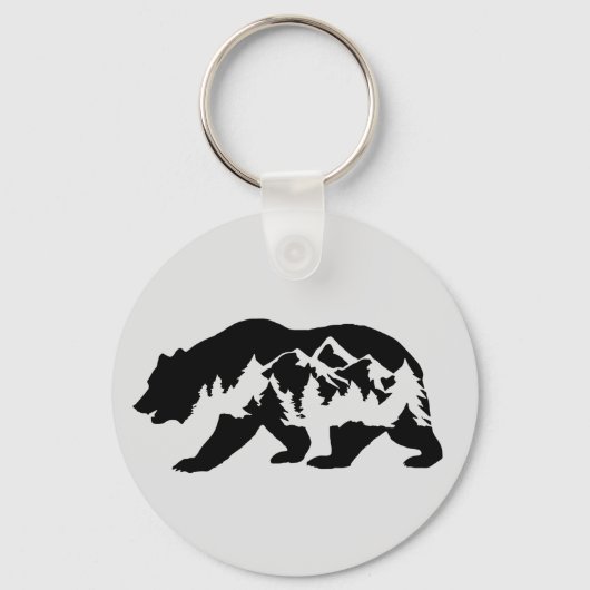 Porte-clés Ours avec montagnes et arbres (Recto)