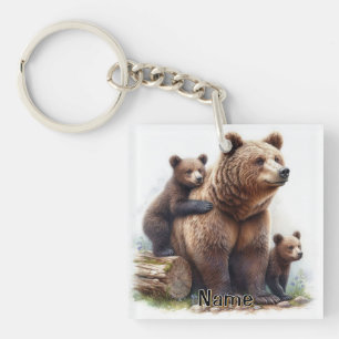 Porte-clés Ours brun avec deux oursons