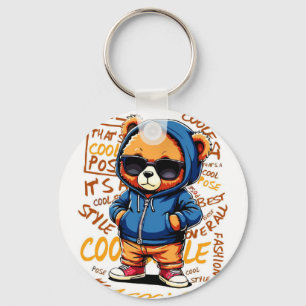 Porte-clés Ours cool en capuche et lunettes de soleil