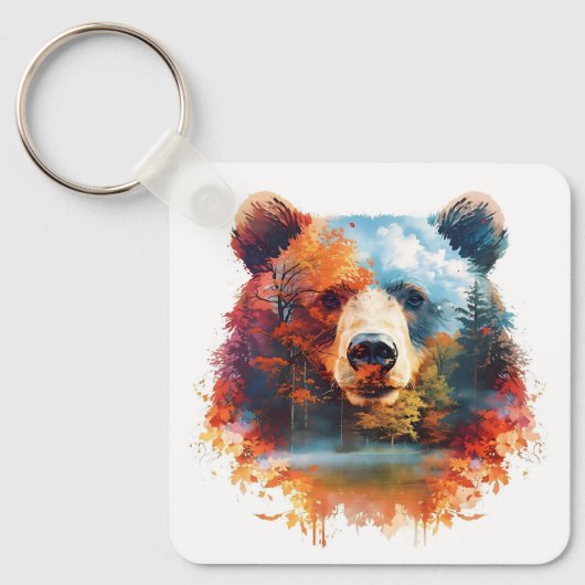 Porte-clés Ours dans une forêt d'automne (Recto)