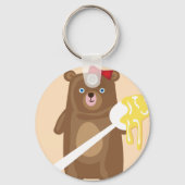Porte-clés Ours de miel adorable avec cuillère et cabot rouge (Verso)