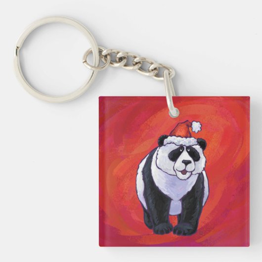 Porte-clés Ours de panda à Santa Hat sur Rouge (Devant)