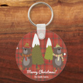 Porte-clés Ours d'hiver Blanc Noël Rouge Buffle Plaid (Recto)