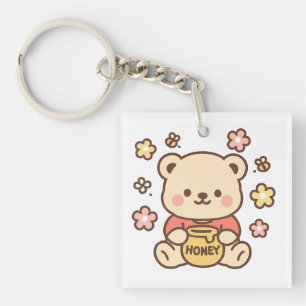 Porte-clés Ours en Nid d'Abeille avec Pot de Miel Corps Pas