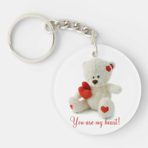 Porte-clés Ours en peluche blanc mignon avec un coeur