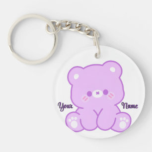Porte-clés Ours en peluche violet mignon Kawaii personnalisé