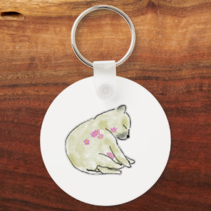 Porte-clés Ours endormi aux accents floraux au crayon de coul