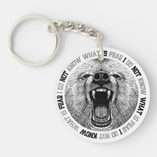 Porte-clés Ours féroce : œuvre d'art avec phrase défiant