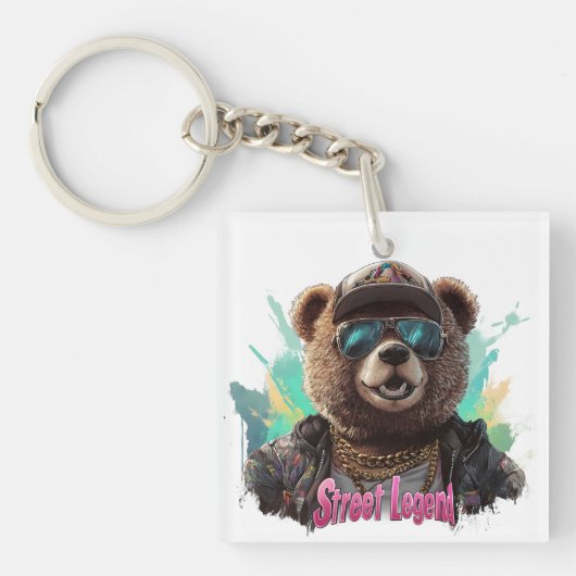 Porte-clés Ours légendaire de rue - Graphisme cool (Devant)