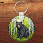 Porte-clés Ours noir dans une forêt de bouleaux (Verso)