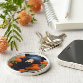 Porte-clés Ours noir en fleurs orange (Côté)