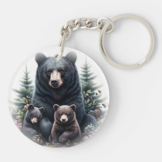 Porte-clés Ours Noirs Au Milieu De La Forêt (Dos)