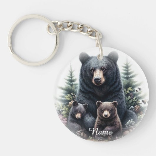 Porte-clés Ours noirs dans la faune rustique de la forêt (Devant)