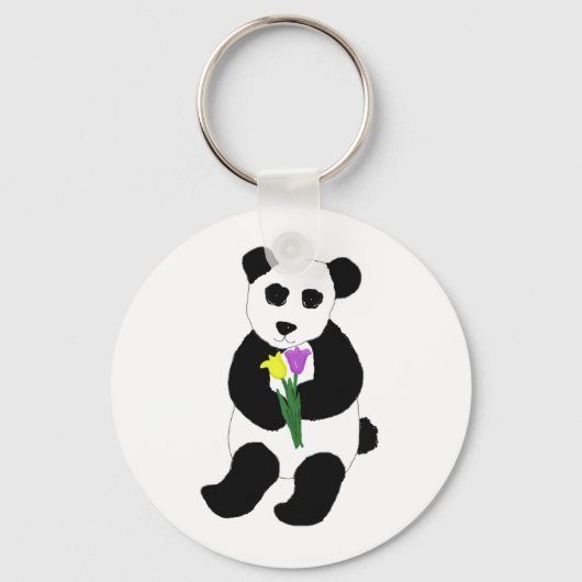 Porte-clés Ours Panda avec Tulipes (Recto)
