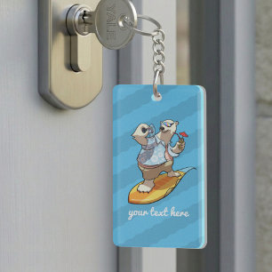Porte-clés Ours polaire cool surf avec cocktail Dessin