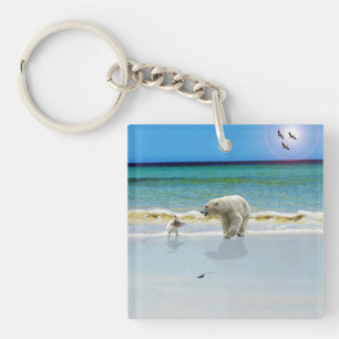 Porte-clés Ours Polaire Rencontre Jack Russell, Clavier Acryl