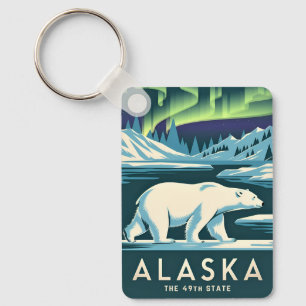 Porte-clés Ours polaire Vintage voyage Alaska Northern Lights