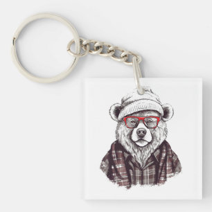 Porte-clés Ours Rétro aux Lunettes Rouges