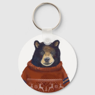 Porte-clés Ours rouge de chandail de renne