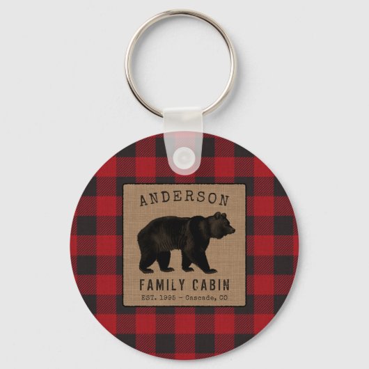 Porte-clés Ours Rustique Famille Cabine Buffalo Rouge Plaid R (Recto)
