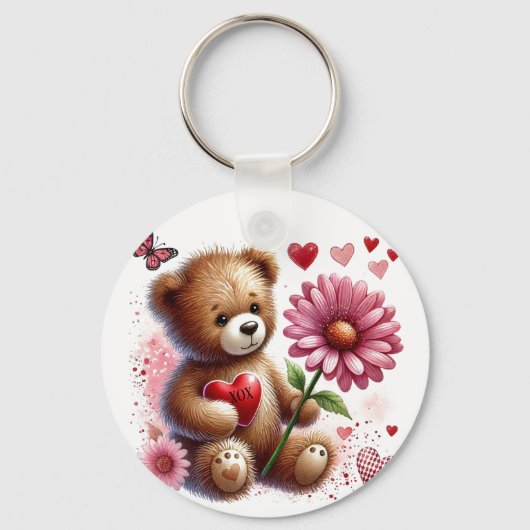 Porte-clés Ours Teddy Avec Coeur Saint-Valentin Rouge (Recto)