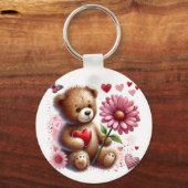 Porte-clés Ours Teddy Avec Coeur Saint-Valentin Rouge (Verso)