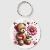 Porte-clés Ours Teddy Avec Coeur Saint-Valentin Rouge (Verso)
