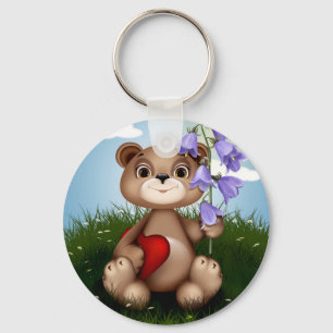 Porte-clés Ours tenant un bouquet de fleurs-30926