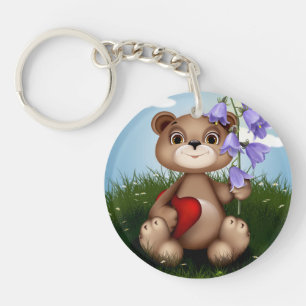 Porte-clés Ours tenant un bouquet de fleurs-30926