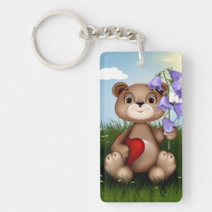 Porte-clés Ours tenant un bouquet de fleurs-30926