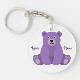 Porte-clés Ours Violet Mignon Kawaii Nom Personnalisé 