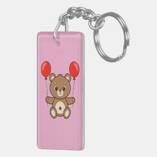 Porte-clés Ourson Mignon avec Ballons Rouges Dessin Animé