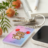Porte-clés Ourson Mignon avec Ballons Rouges Dessin Animé (Devant droit)