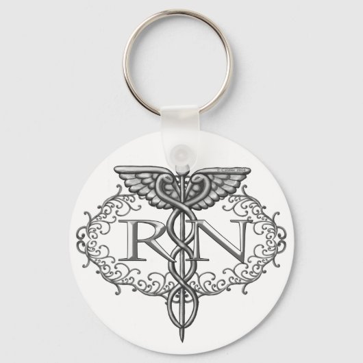Porte-clés Oval Caduceus RN Nurse custom name keychain (Recto)