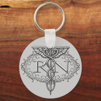 Porte-clés Oval Silver Caduceus RN Nurse