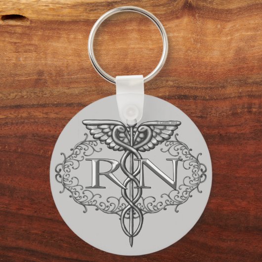 Porte-clés Oval Silver Caduceus RN Nurse (Recto)
