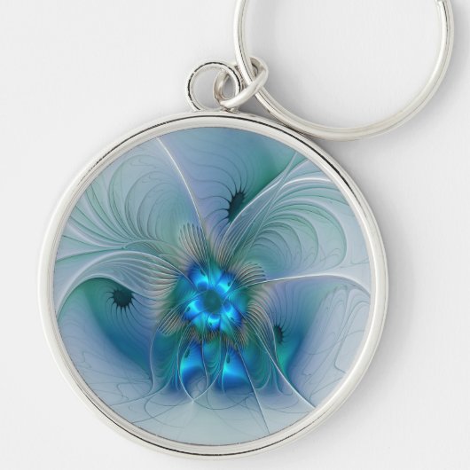 Porte-clés Ovations debout, fractale abstraite bleu turquoise (Devant)