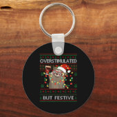 Porte-clés Overstimulated But Festive Raccoon Ugly Sweater Ch (Recto)
