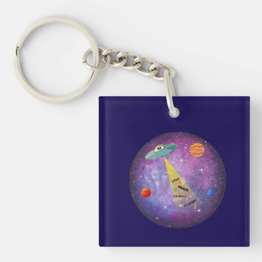 Porte-clés OVNI Alien vaisseau spatial étoiles (Devant)