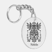 Porte-clés Owl Lovers Rustic Woodlands Black White Bohemian  (Devant gauche)