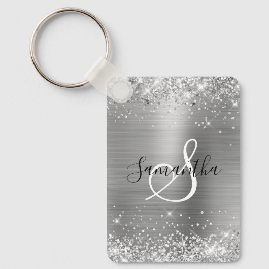 Porte-clés Pailleté Argenté Élégant Monogrammé (Recto)