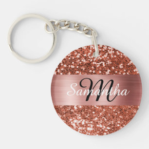 Porte-clés Pailleté de cuivre brillant Rose Or Feuille Monogr