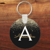 Porte-clés Pailleté de luxe Monogramme Or Noir (Recto)