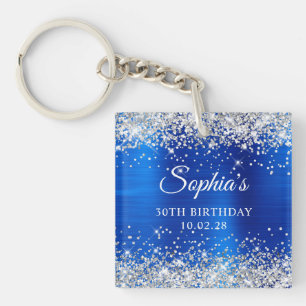 Porte-clés Paillettes Argentées Bleu Royal Feuille 21e Annive