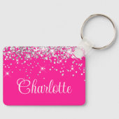 Porte-clés Paillettes argentées et monogramme rose chaud (Recto)