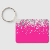 Porte-clés Paillettes argentées et monogramme rose chaud (Verso)