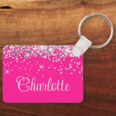 Porte-clés Paillettes argentées et monogramme rose chaud (Recto)