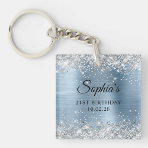 Porte-clés Paillettes Argentées Lumière Bleue Feuille 21e Ann